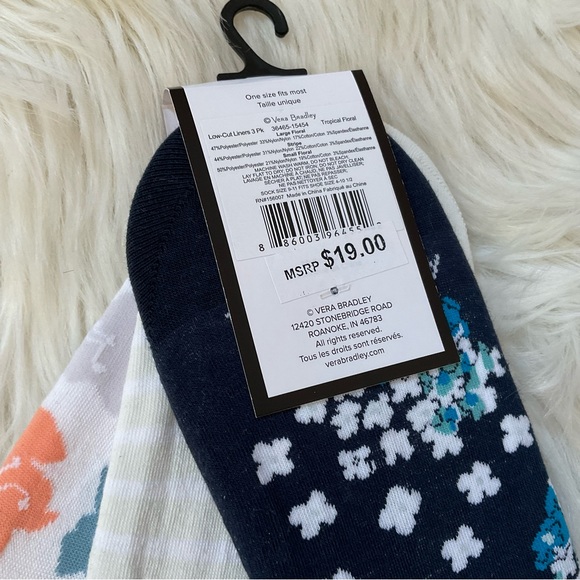 Vera Bradley Low-Cut Liners Socks - NWT x6 Pairs - Tropical Floral - Picture 6 of 7